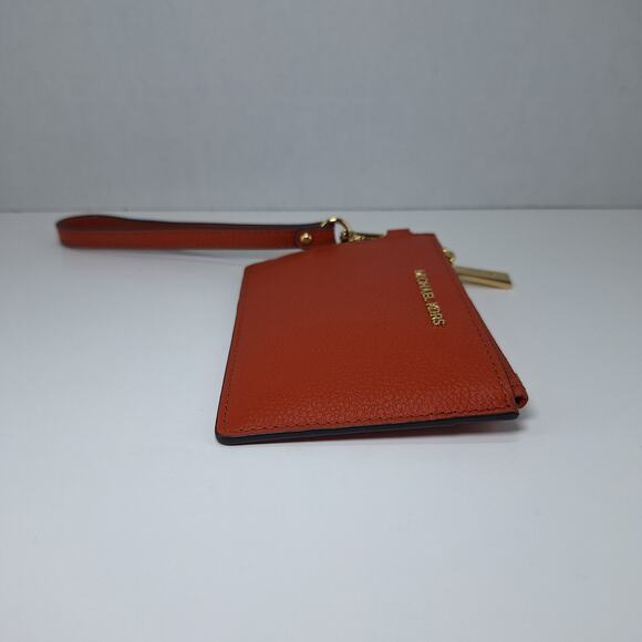 Michael Kors Jet Set Orange Pebble Leather Coin Purse Pouch Wallet Wristlet - Picture 8 of 14